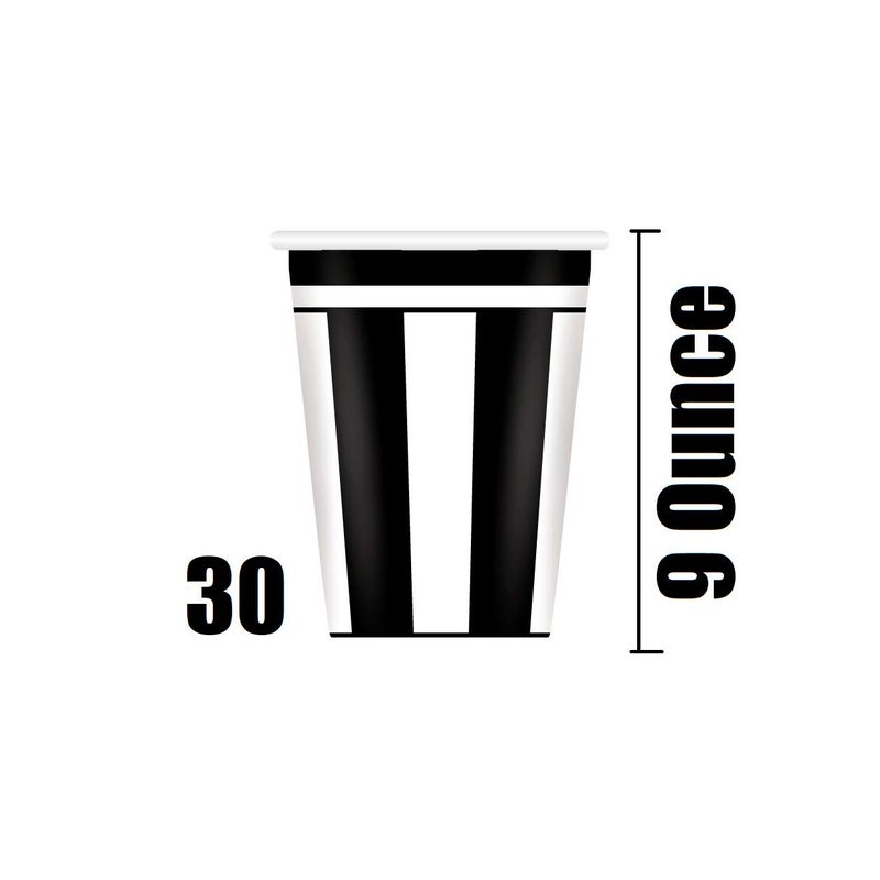 Oojami Serves 30 Black and White Stripes Party Supplies â€“ 9" Dinner Plates, 7" Dessert Plates, 9 oz Cups, 3-Ply Napkins Complete Party Pack for Birthdays, Graduations, Weddings, and Events - Image 5